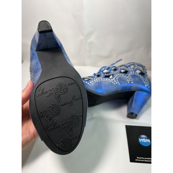 Joan Boyce Women's Denim Style Blue Cut Out Rhinestone Open Toe Heels Size‎ 6 - Picture 6 of 8